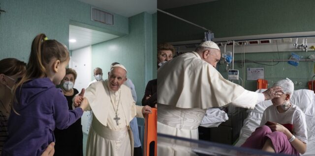 Pope visits Ukrainian children war refugees in Rome hospital